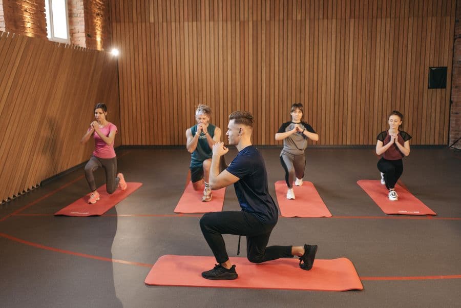A yoga studio in session